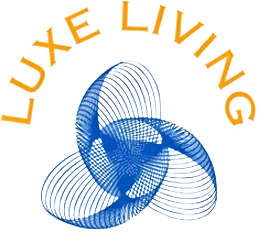 A blue and yellow logo for luxe living.